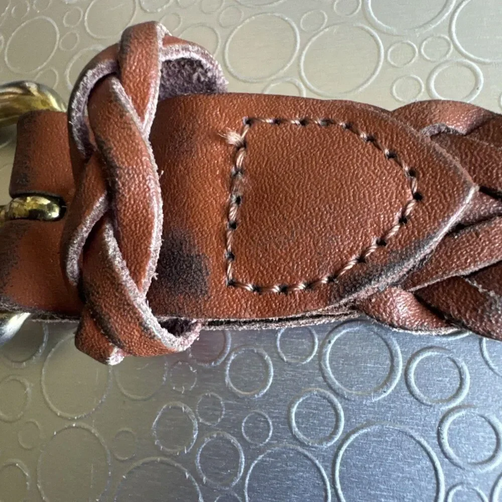 Vintage Argentina Braided Leather Belt Womens L XL 34 36 Brown Woven Skinny 1”